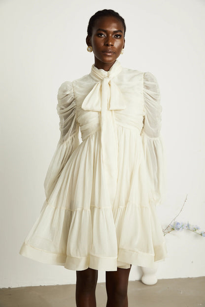 Thibaulte Tuck-Detail Pleated Tulle Mini Dress