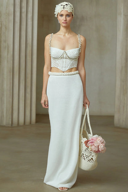 Prunelle Crochet Knit Two-Piece Top and Skirt Set