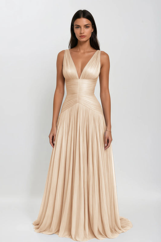 Térébenthine Neutral Glossy Gathered Maxi Dress
