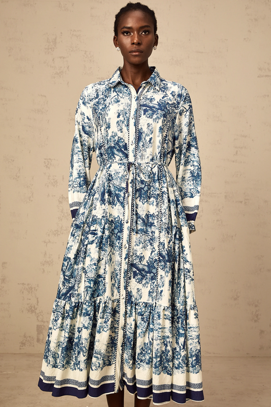 Adelaide Graphic-Print Midi Dress in Blue
