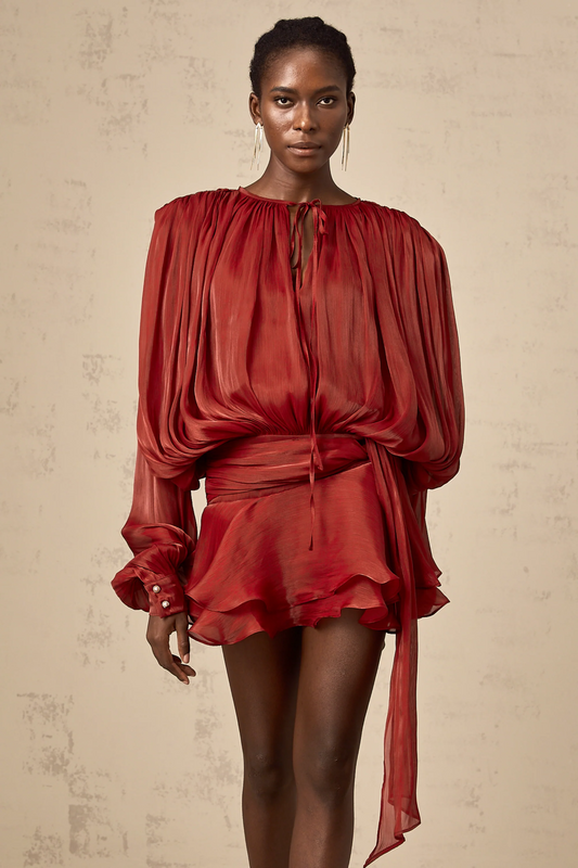 Eugenie Red Fully Pleated Ruffled Mini Dress