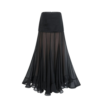 Jacqueline rayon ruffle pleated tulle maxi skirt