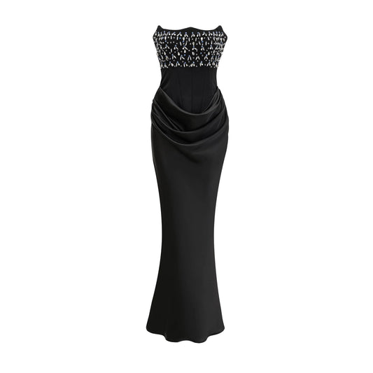 Aurore Black Crystal Embellished Maxi Dress