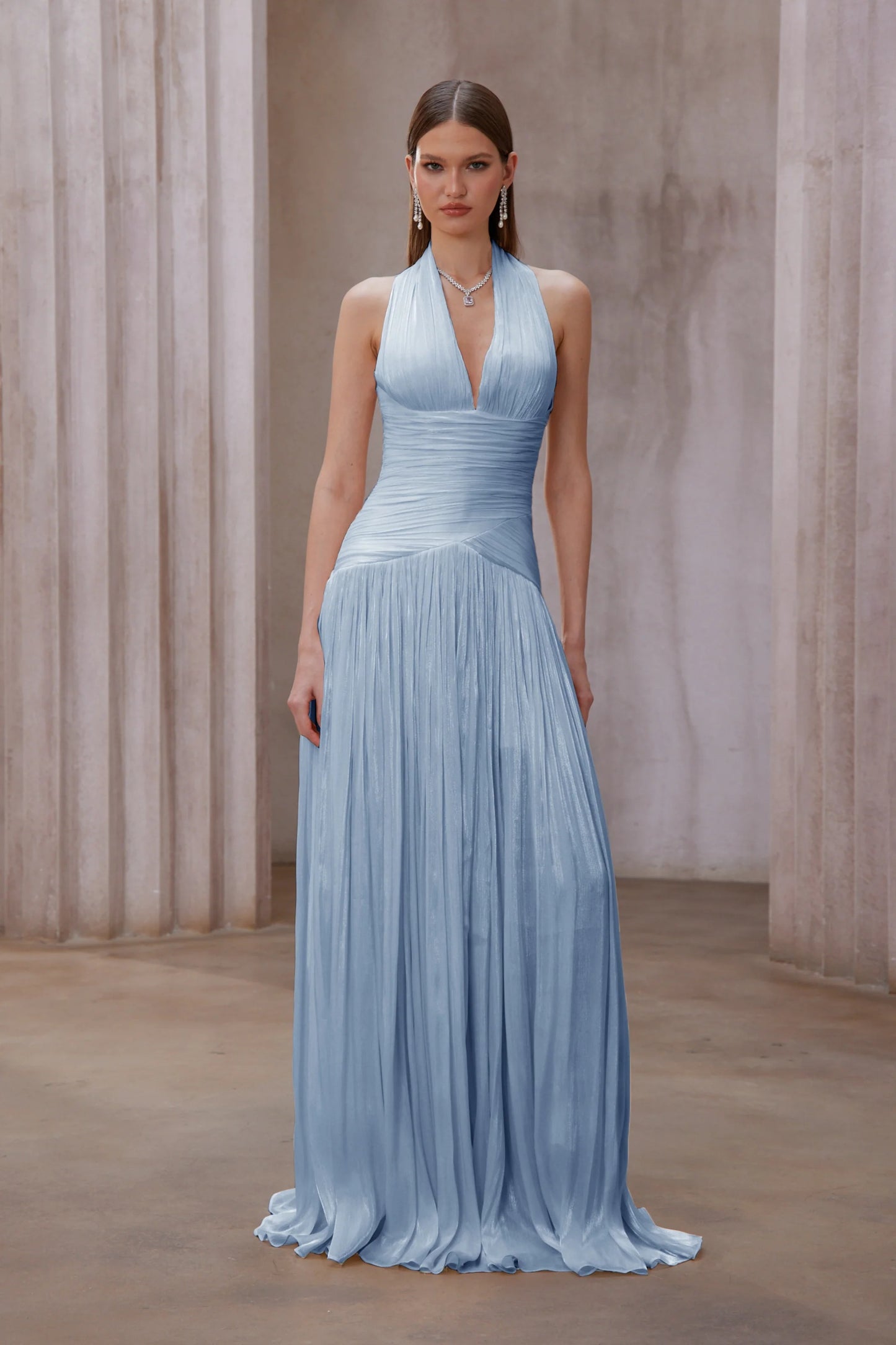 Uranie Blue Gathered Maxi Dress