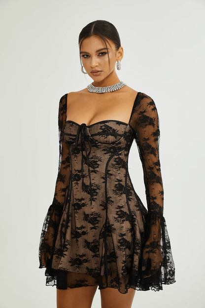 Cyrielle Black Flared-Cuff Long-Sleeved Dress