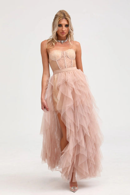 Eilis Pink Bustier Mesh Maxi Dress