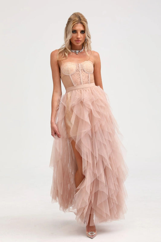 Eilis Pink Bustier Mesh Maxi Dress