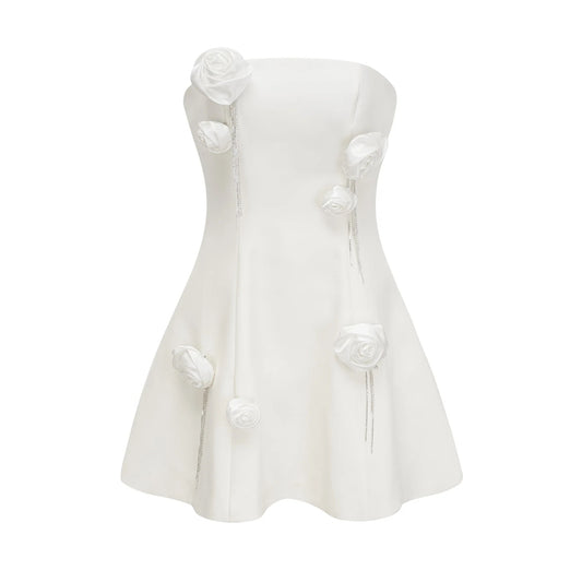 Rosalie White Faux-Flower Mini Dress