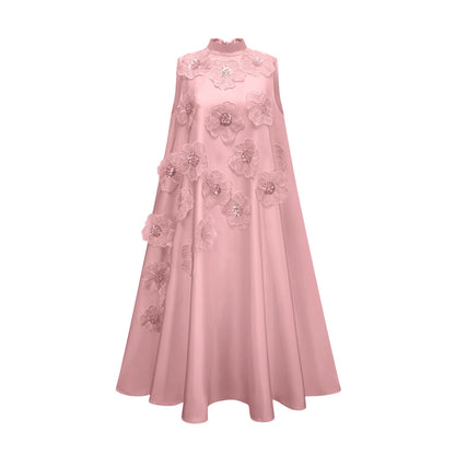 Emilie Sleeveless Floral-Applique Midi Dress in Pink