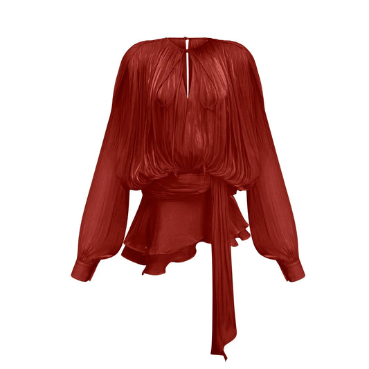 Eugenie Red Fully Pleated Ruffled Mini Dress