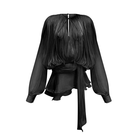 Eugenie Black Fully Pleated Ruffled Mini Dress