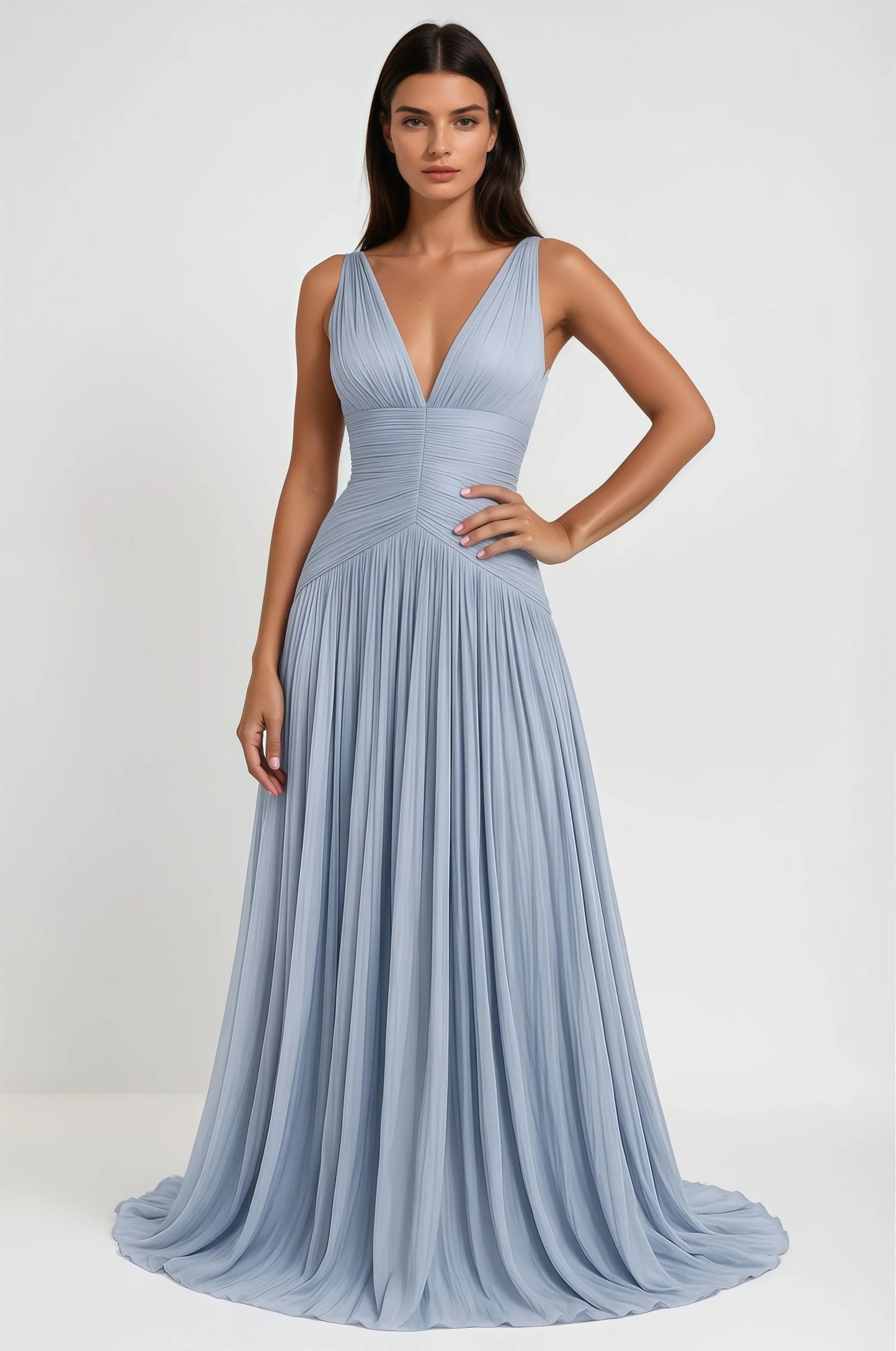Térébenthine Blue Glossy Gathered Maxi Dress