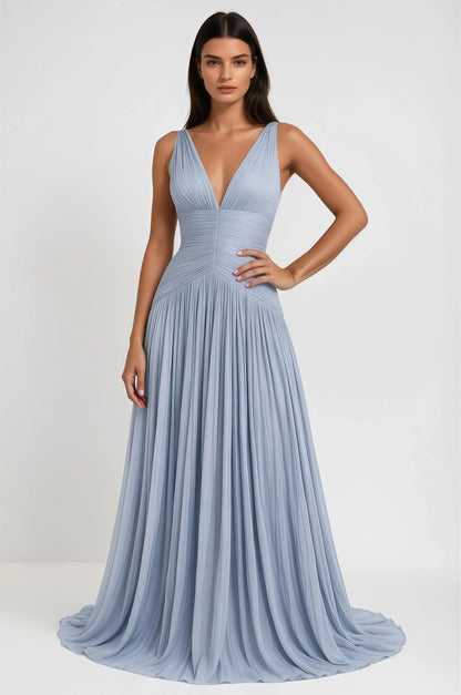 Térébenthine Blue Glossy Gathered Maxi Dress