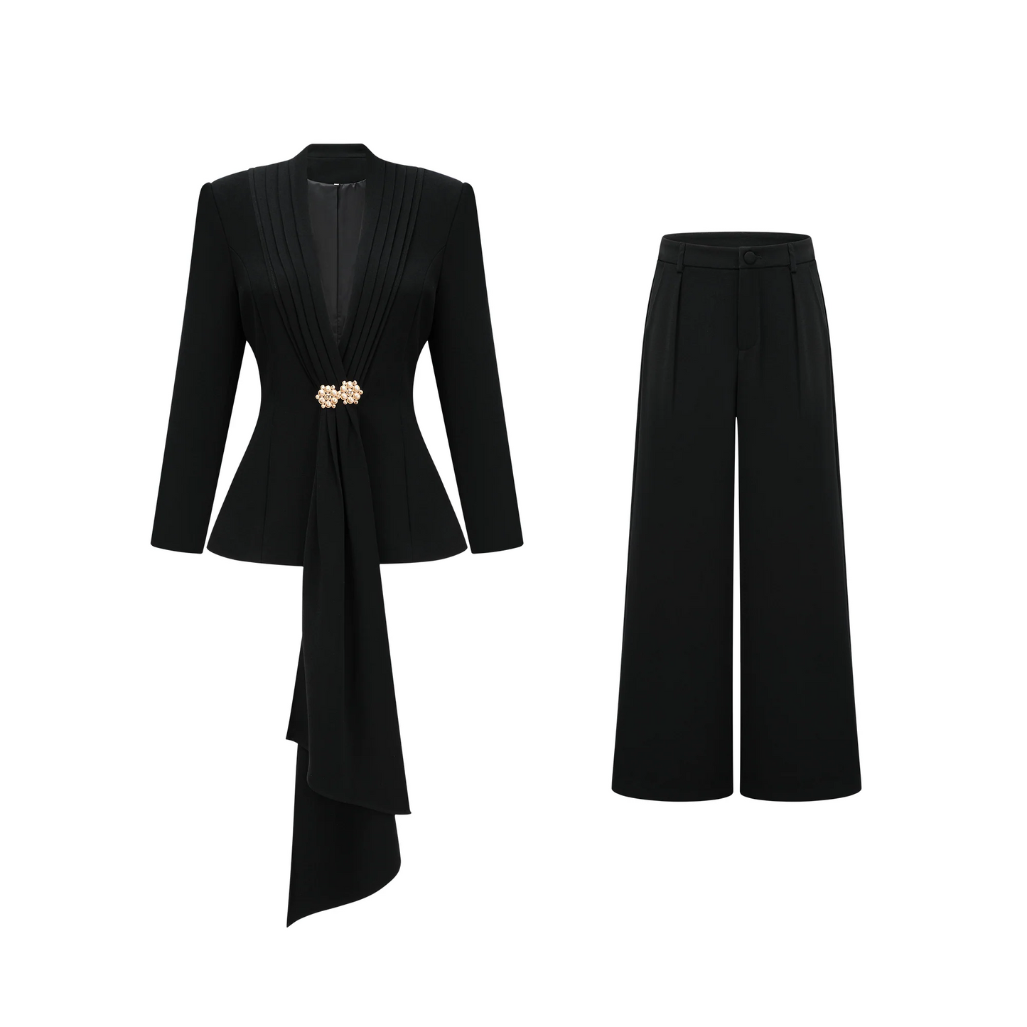 Suzanne Black Pleated Jacket & Trousers Matching Set