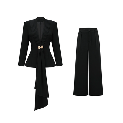 Suzanne Black Pleated Jacket & Trousers Matching Set
