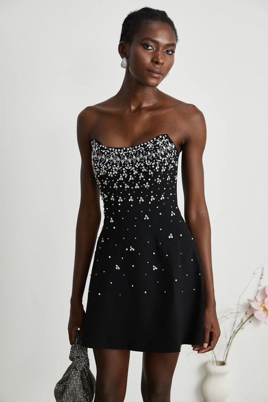 Melisande Black Embellished Mini Dress