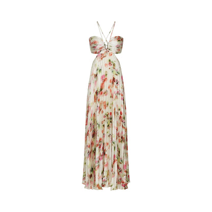 Andrea Cut-Out Floral-Print Pleated Maxi Dress