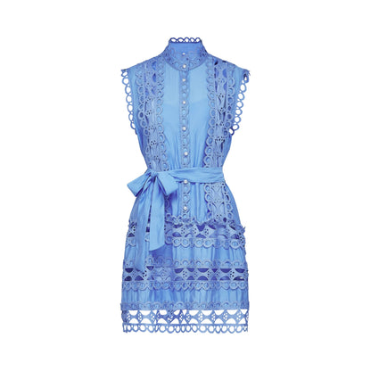 Mireille Blue Cut-Out Belted Mini Dress