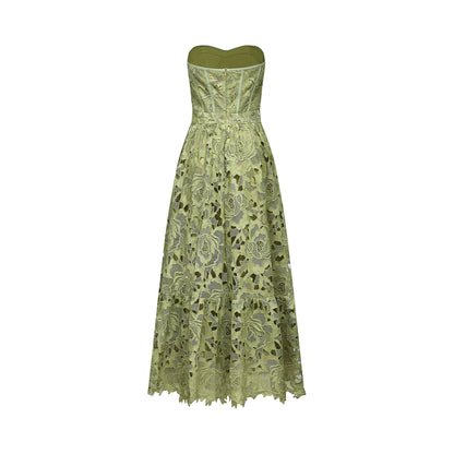 Ines lace floral embroidered cut-out midi dress in Green