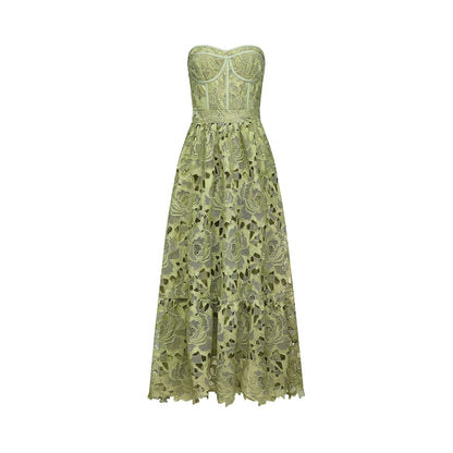 Ines lace floral embroidered cut-out midi dress in Green