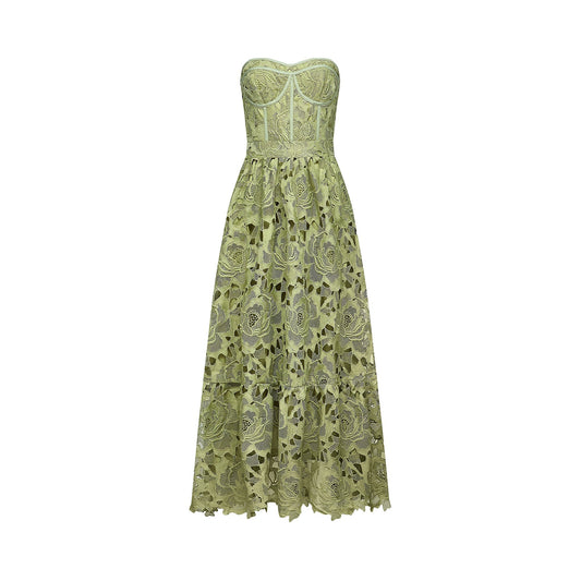 Ines lace floral embroidered cut-out midi dress in Green