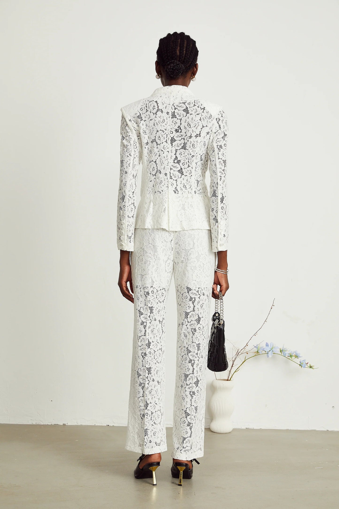 Zoe Sheer Lace Blazer & Trousers Matching Set