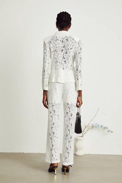 Zoe Sheer Lace Blazer & Trousers Matching Set