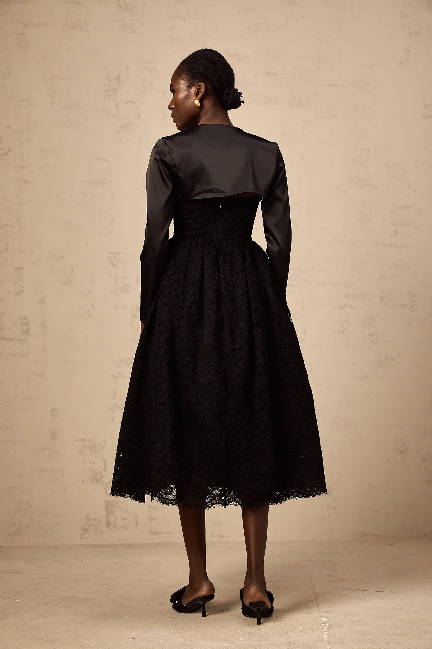 Sidonie Black Floral-Lace Top & Dress Matching Set