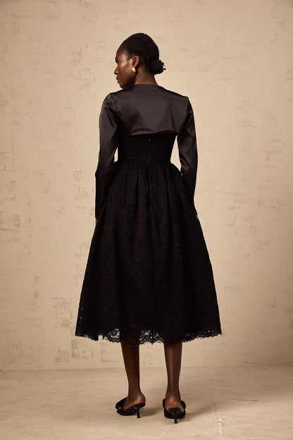 Sidonie Black Floral-Lace Top & Dress Matching Set