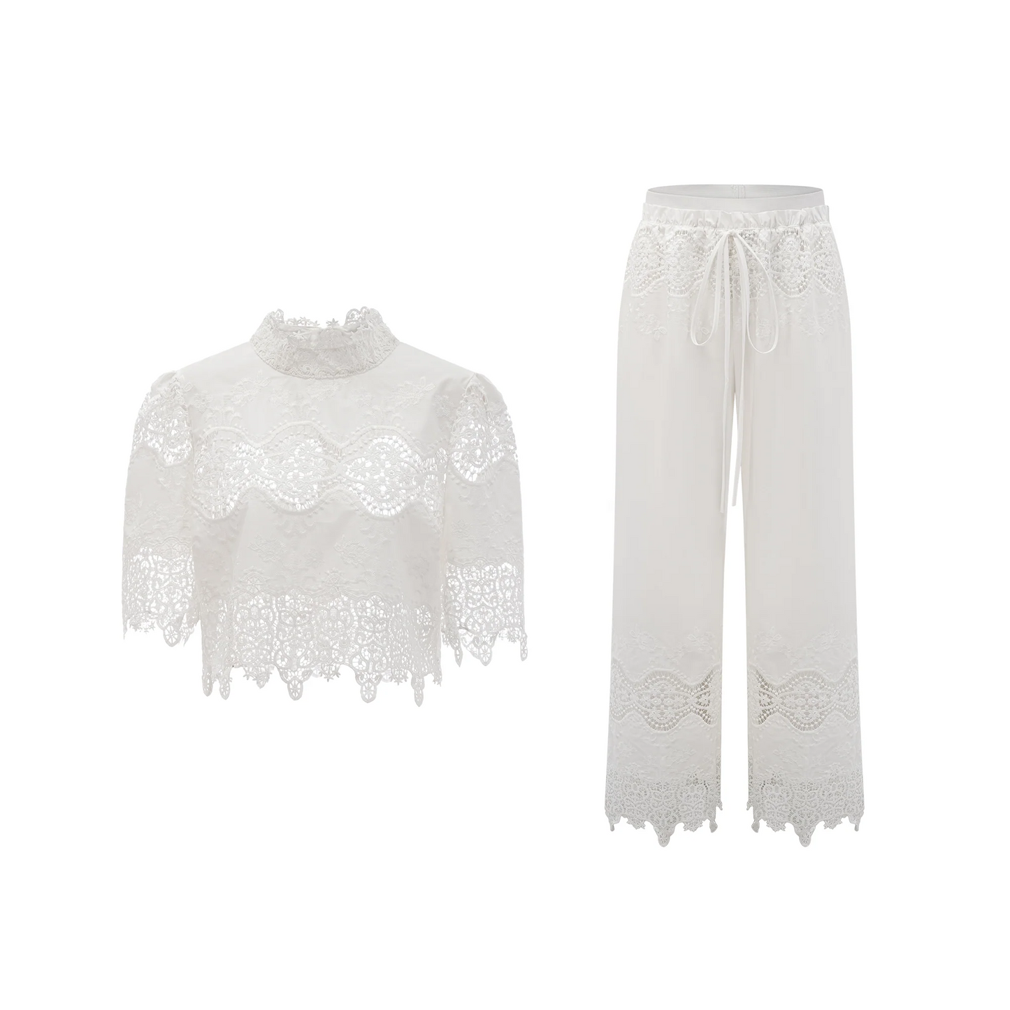 Raphaelle Lace-Trim Cut-Out Cropped Top & Trousers Matching Set