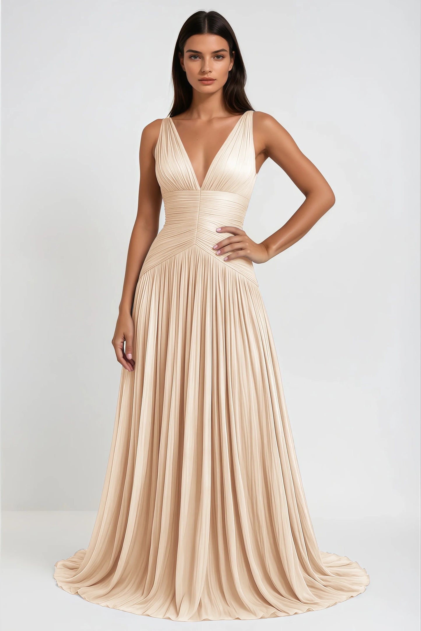 Térébenthine Neutral Glossy Gathered Maxi Dress