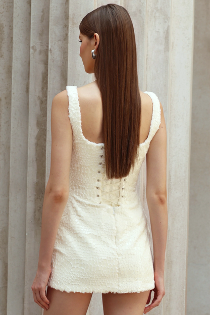 Angèle White Furry Snake Mini Bodycon Dress