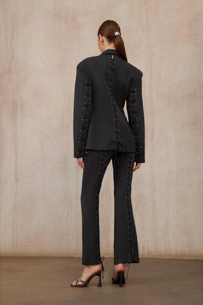 Prunille Black Lace-Up Blazer & Trousers Set