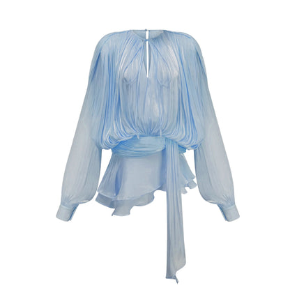Eugenie Blue Fully Pleated Ruffled Mini Dress