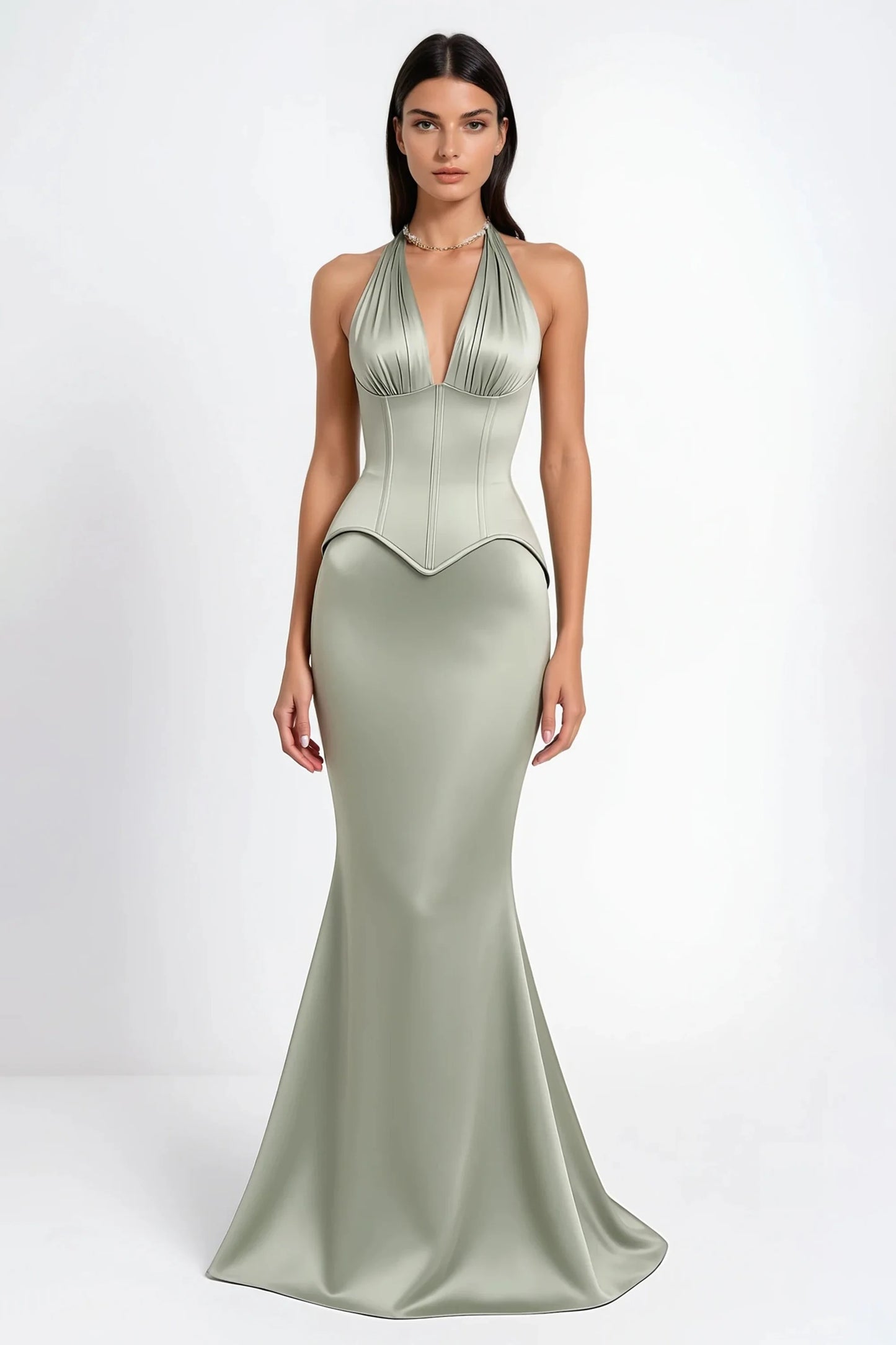 Aurélie Green Halterneck Mermaid Maxi Dress