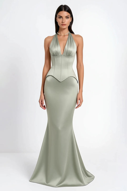 Aurélie Green Halterneck Mermaid Maxi Dress