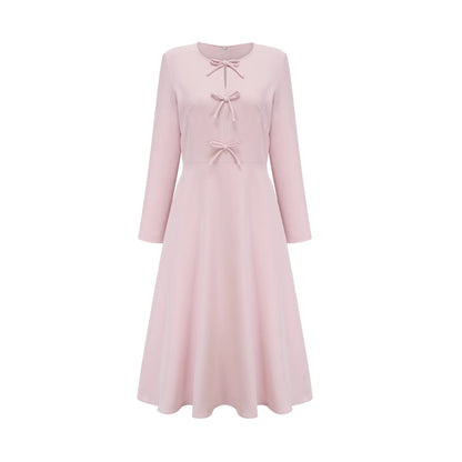 Elise pink bow-detail split-neck midi dress