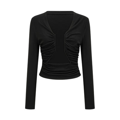 Anais Black Open-Front Gathered Top