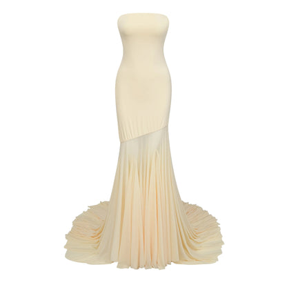 Josiane Yellow Off-Shoulder Sheer Tulle Maxi Dress