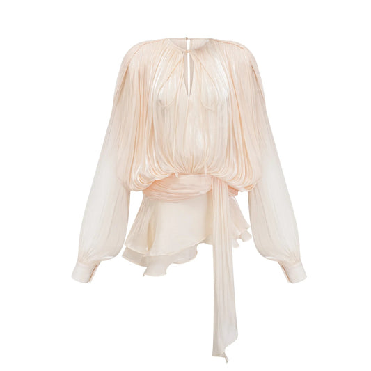 Eugenie Neutral Fully Pleated Ruffled Mini Dress