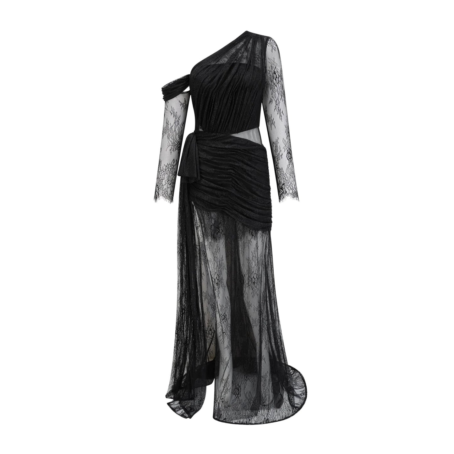 Jeanne black one-shoulder cut-out maxi dress