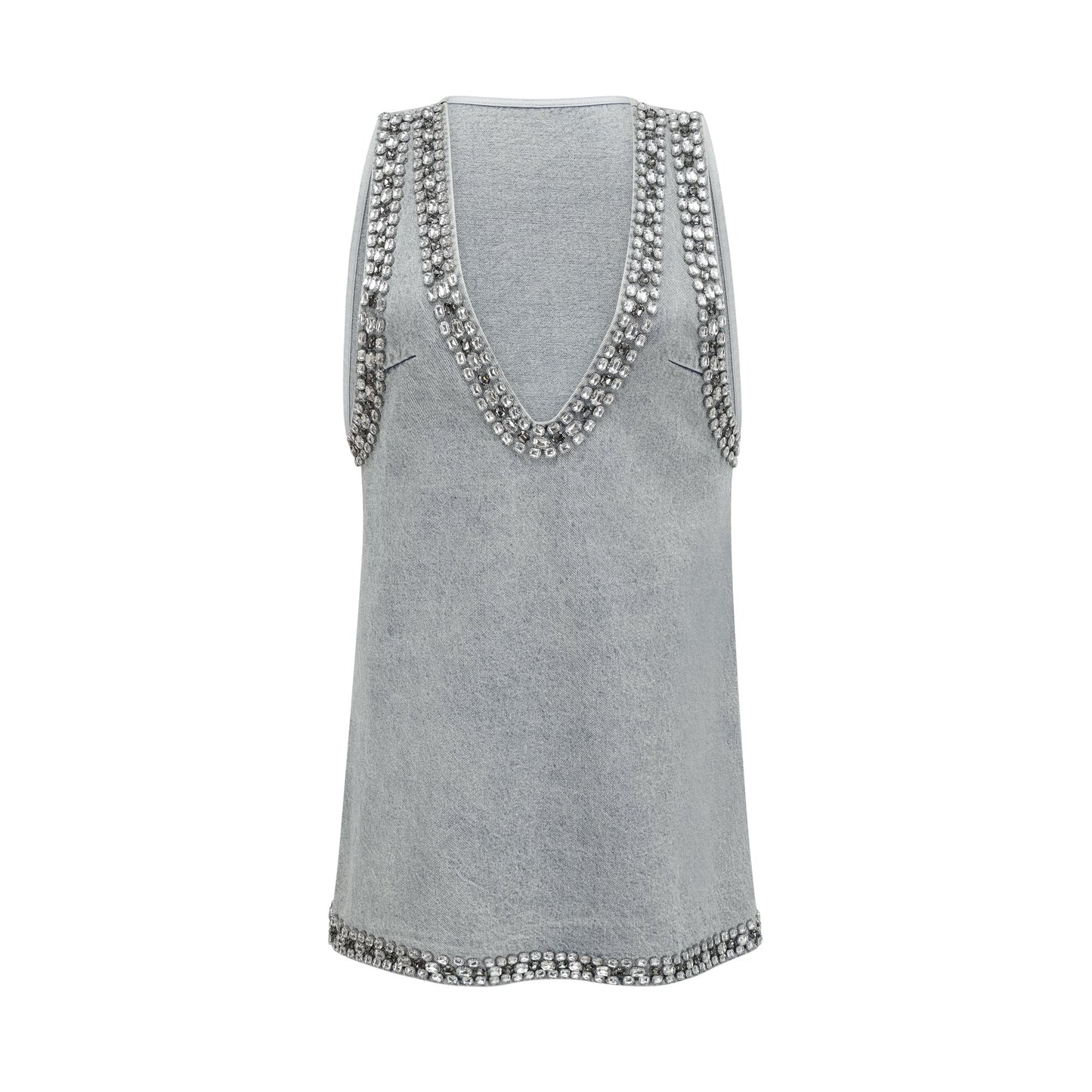 Daphne Blue Crystal Sleeveless Denim Mini Dress