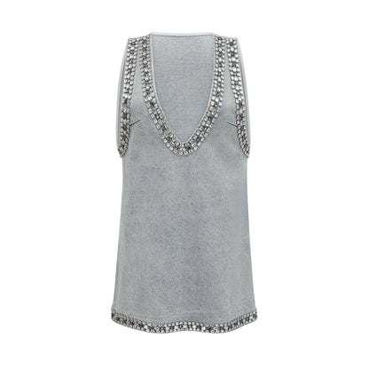 Daphne Blue Crystal Sleeveless Denim Mini Dress