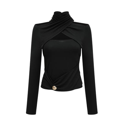Odette Black Ruched Stretch-Jersey Top