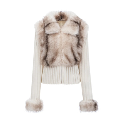 Laetiecia Faux-Fur Ribbed-Knit Jacket
