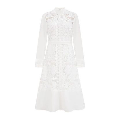 Madeleine White Panelled Embroidered Midi Dress