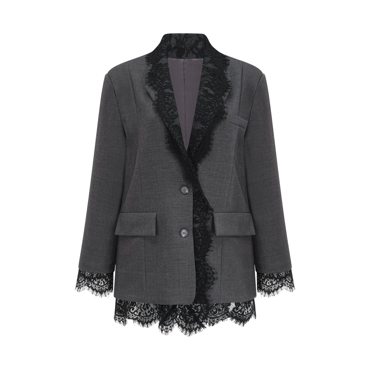Dianthe Grey Lace-Panel Blazer