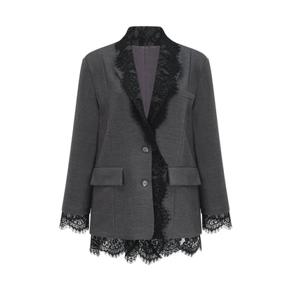 Dianthe Grey Lace-Panel Blazer