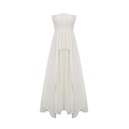 Vanessa White Pleated Off-Shoulder Maxi Dress