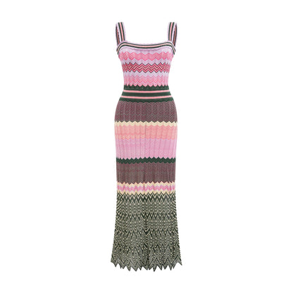Daphne Contrast-Color Knitted Midi Dress